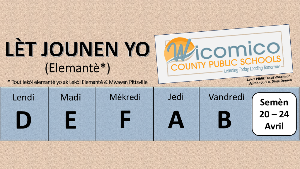 Elementary letter days in Haitian Creole
