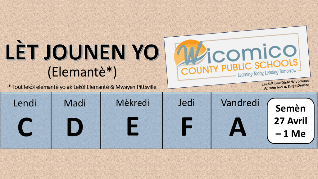 Elementary letter days in Haitian Creole