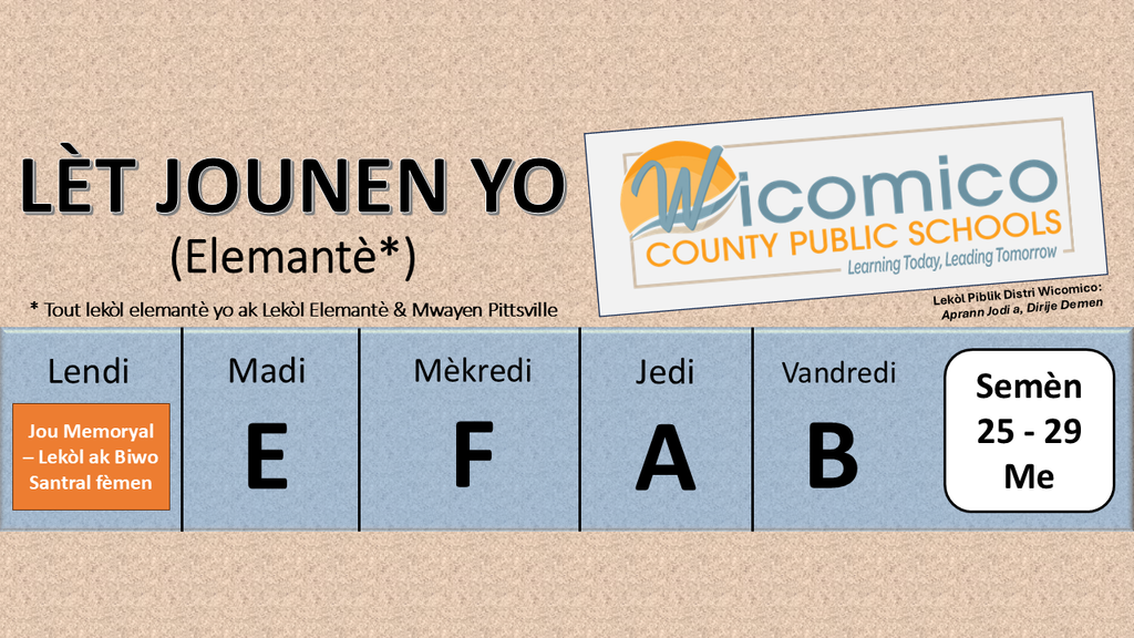 Elementary letter days in Haitian Creole