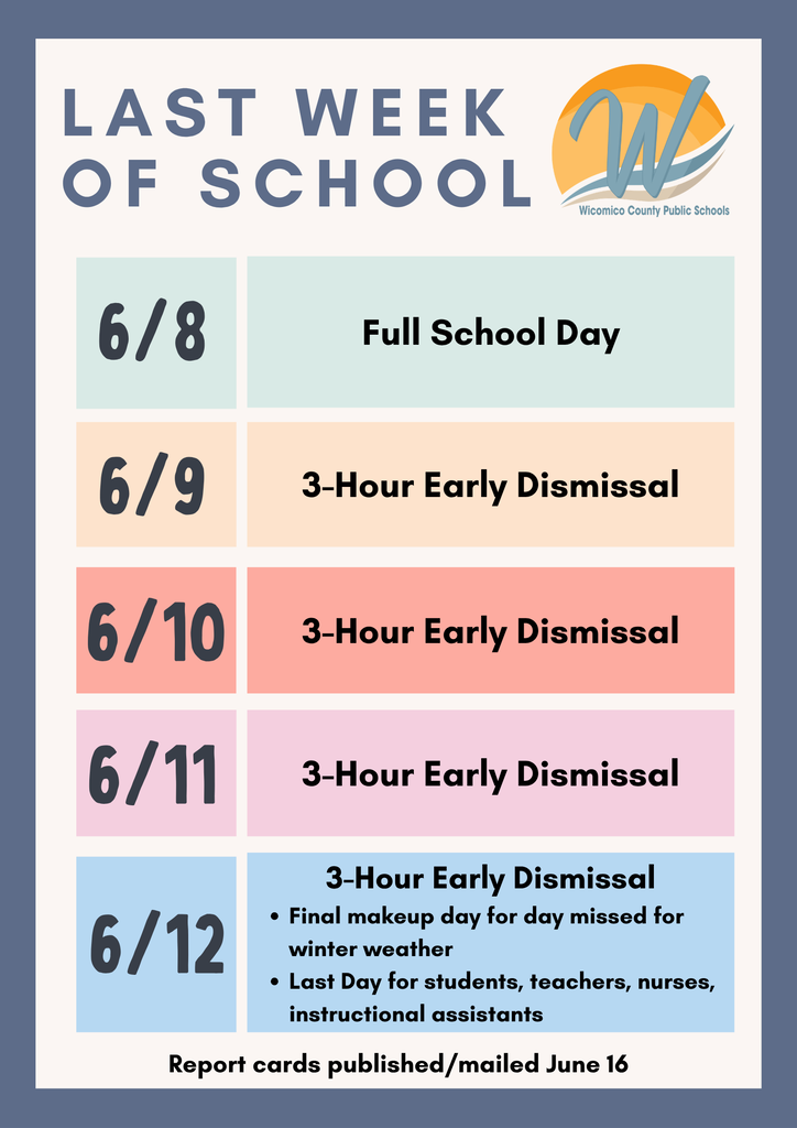 Schedule for last week of school 