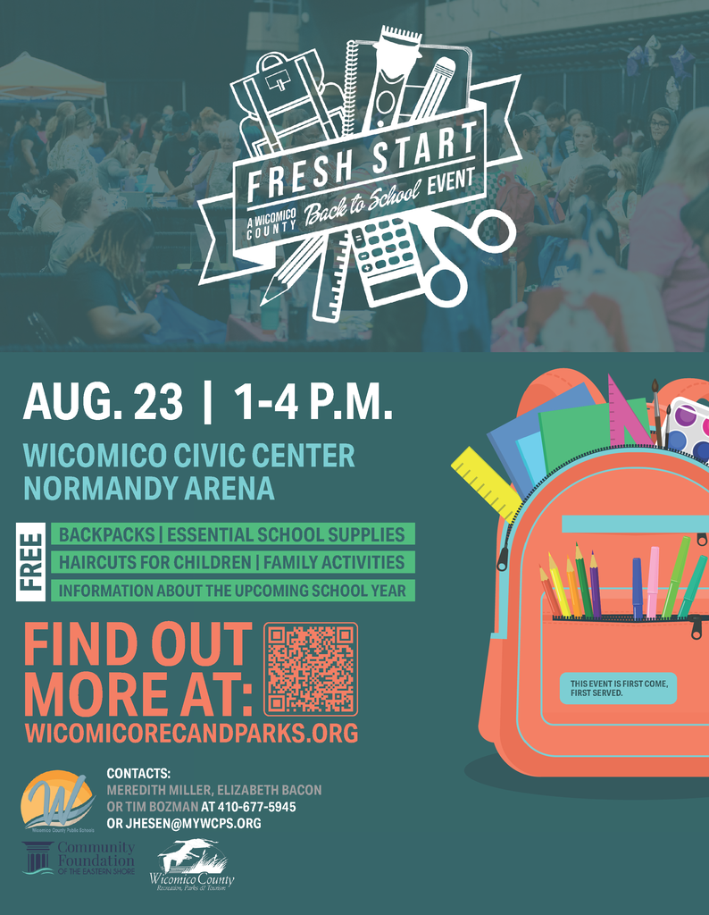 Image of a flyer advertising the Fresh Start Back to School event on August 23rd at the Wicomico Civic Center