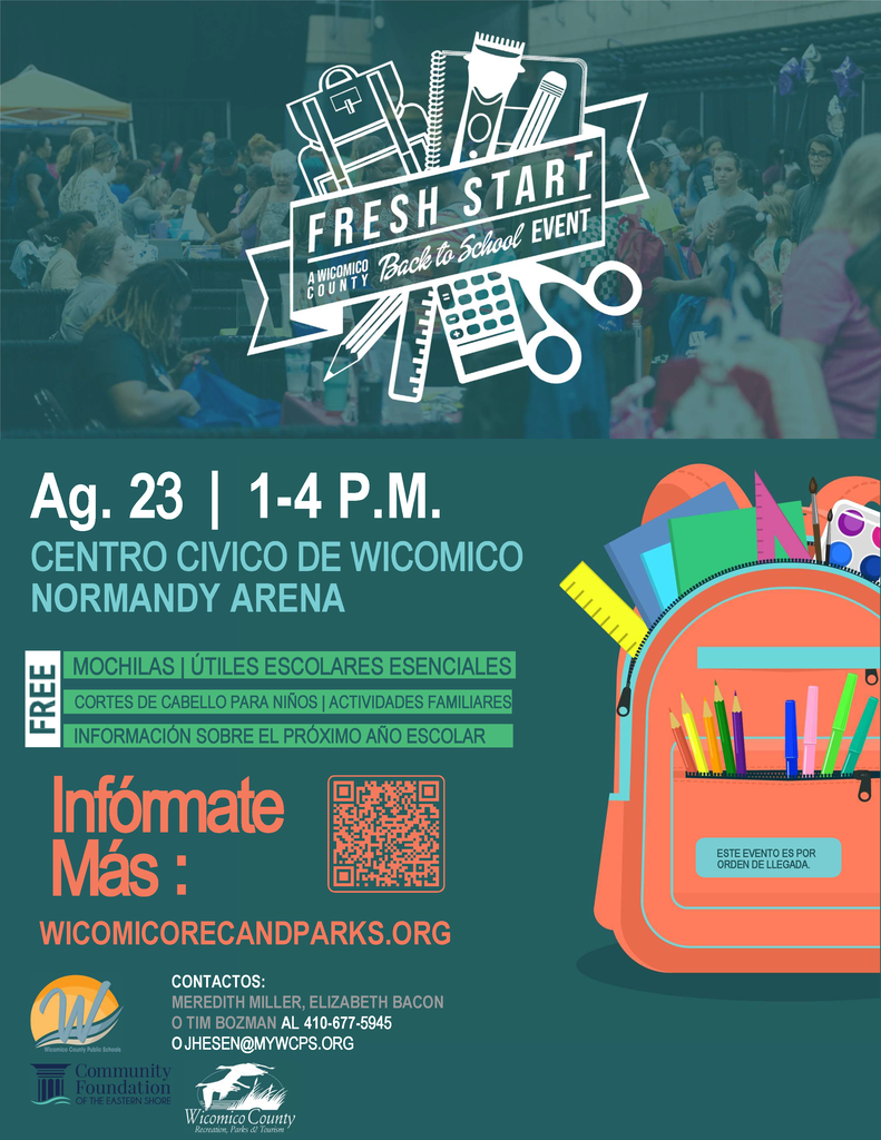 Imagen de un folleto que anuncia el evento de regreso a clases «Fresh Start», que se celebrará el 23 de agosto en el Wicomico Civic Center.
