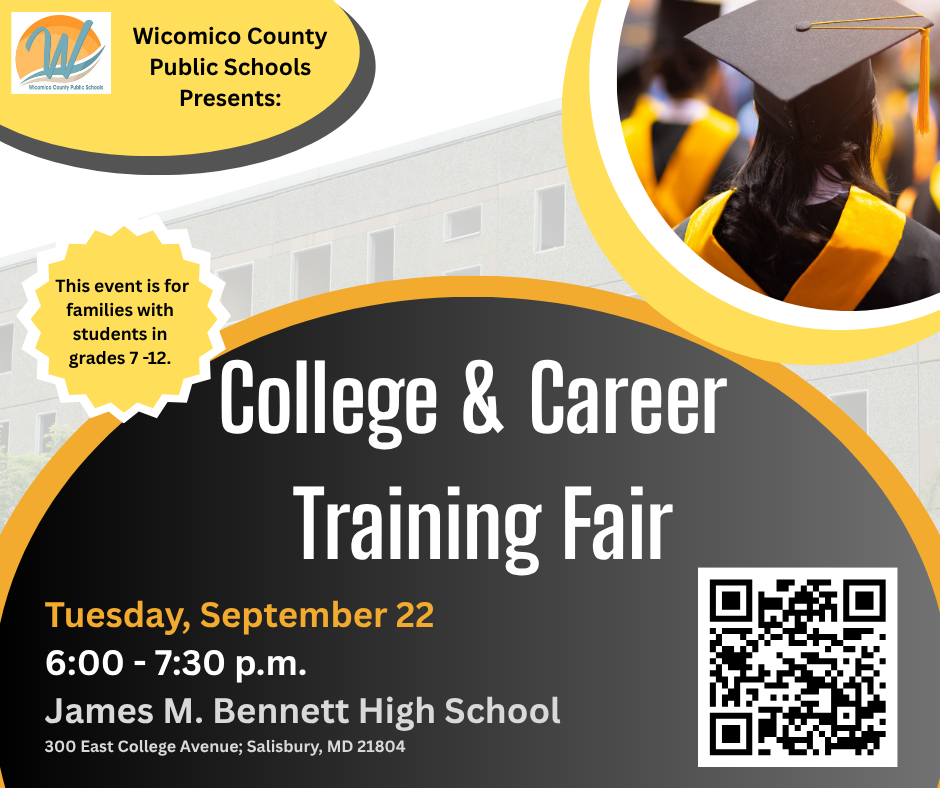 Image of a flyer advertising the College and Career Training Fair at James M. Bennett on September 22