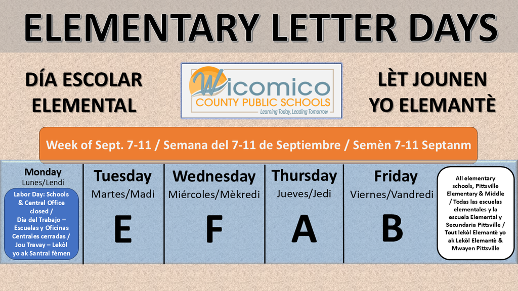 elementary letter days schedule by week