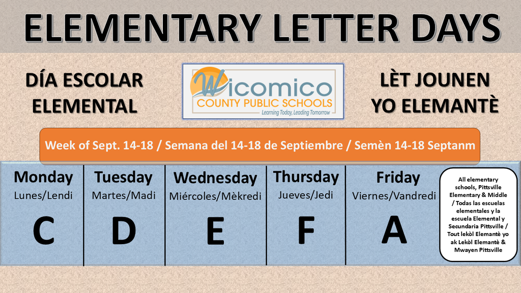 elementary letter days schedule by week