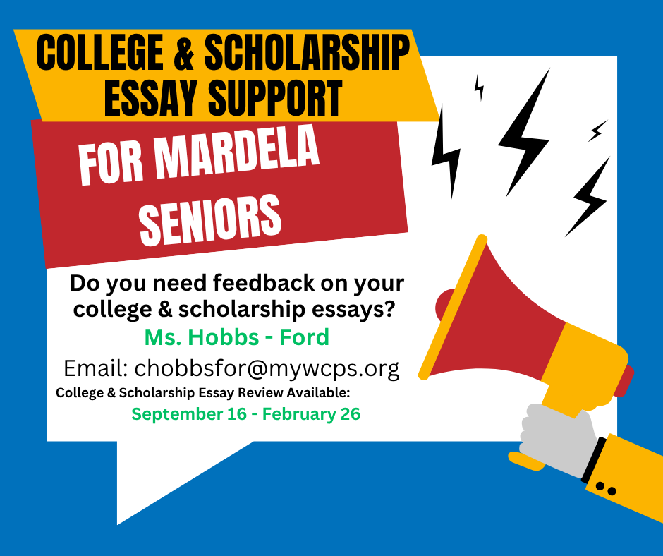 College & Scholarship Essay Support Slide MMHS 2026