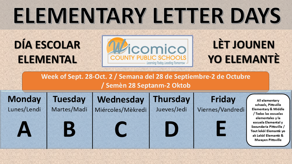 elementary letter days schedule by week