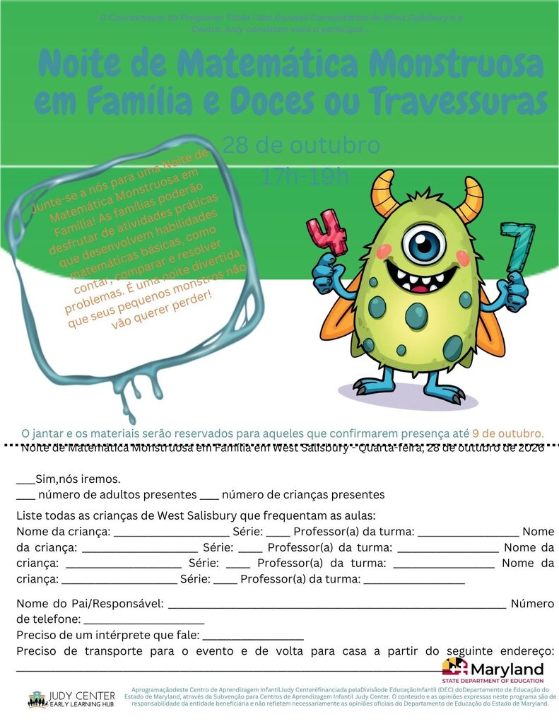 Monster Math Flyer in Portuguese