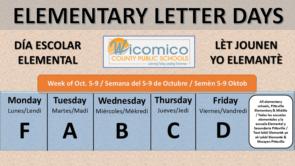 elementary letter days schedule by week