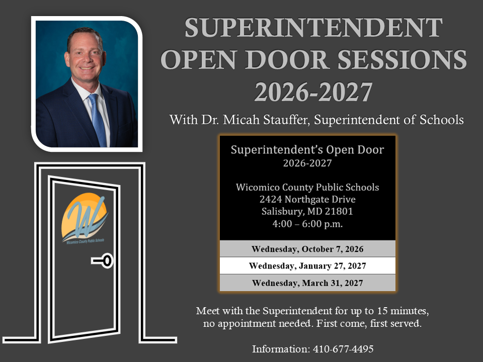 Graphic showing Superintendent Open Door Sessions in 2026-2027 school year