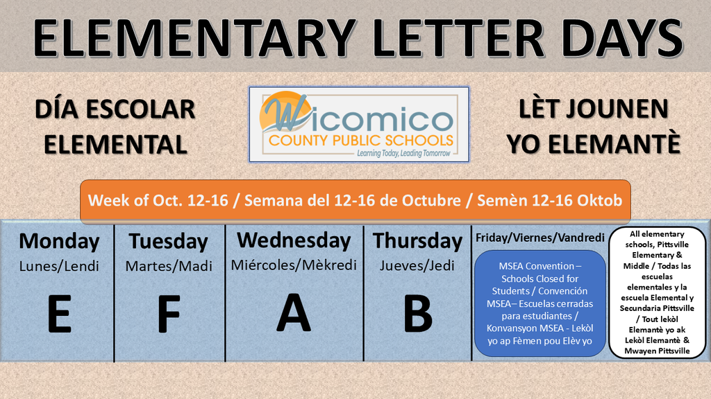 elementary letter days schedule by week