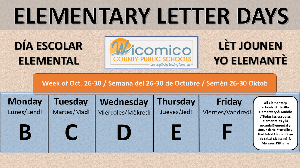 elementary letter days schedule by week