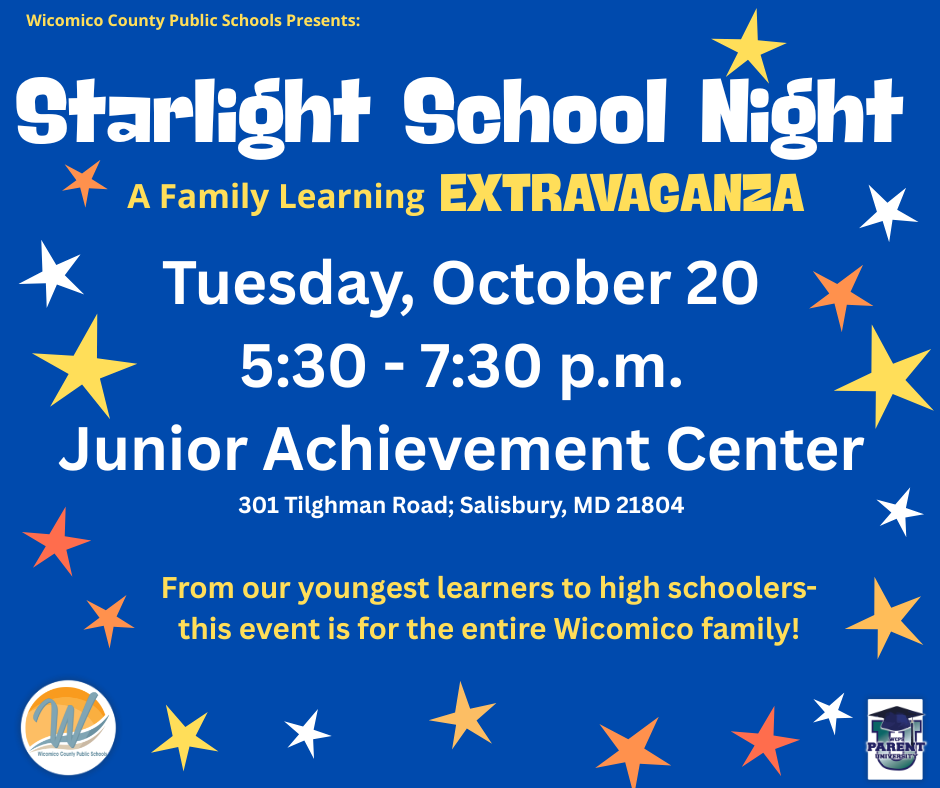 Starlight School Night Slide with date,time and location of event