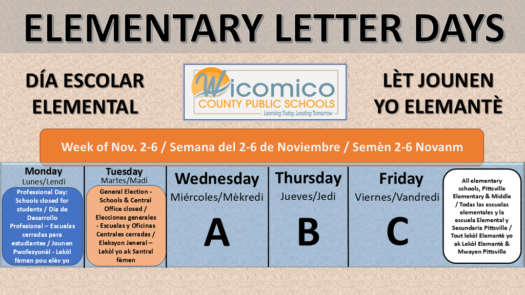 elementary letter days schedule by week