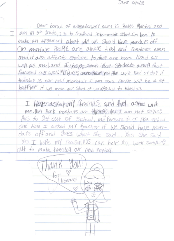 No School on Mondays Letter