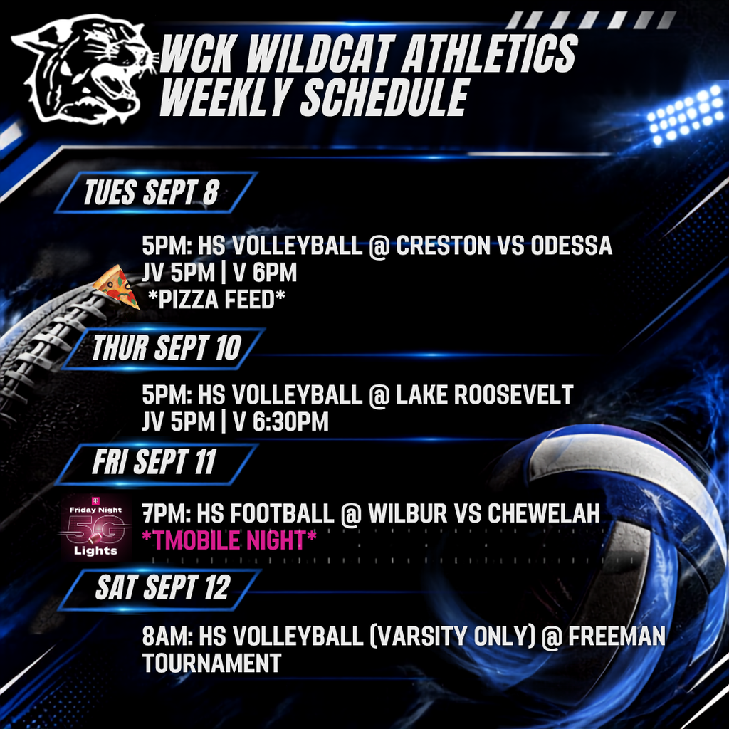 weekly athletic schedule 9/7-9/12