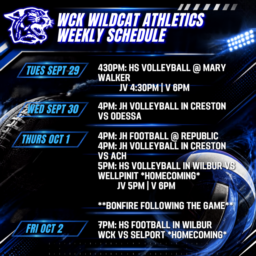 9/29-10/2 Athletic Schedule