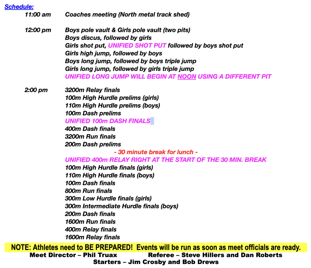 Lexington Track Meet Schedule