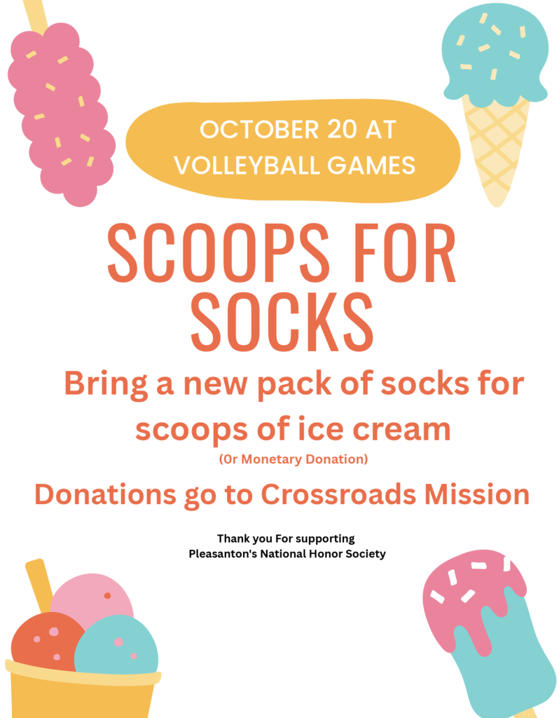 Pleasanton NHS "Scoops for Socks" at 10/20 VB triangular