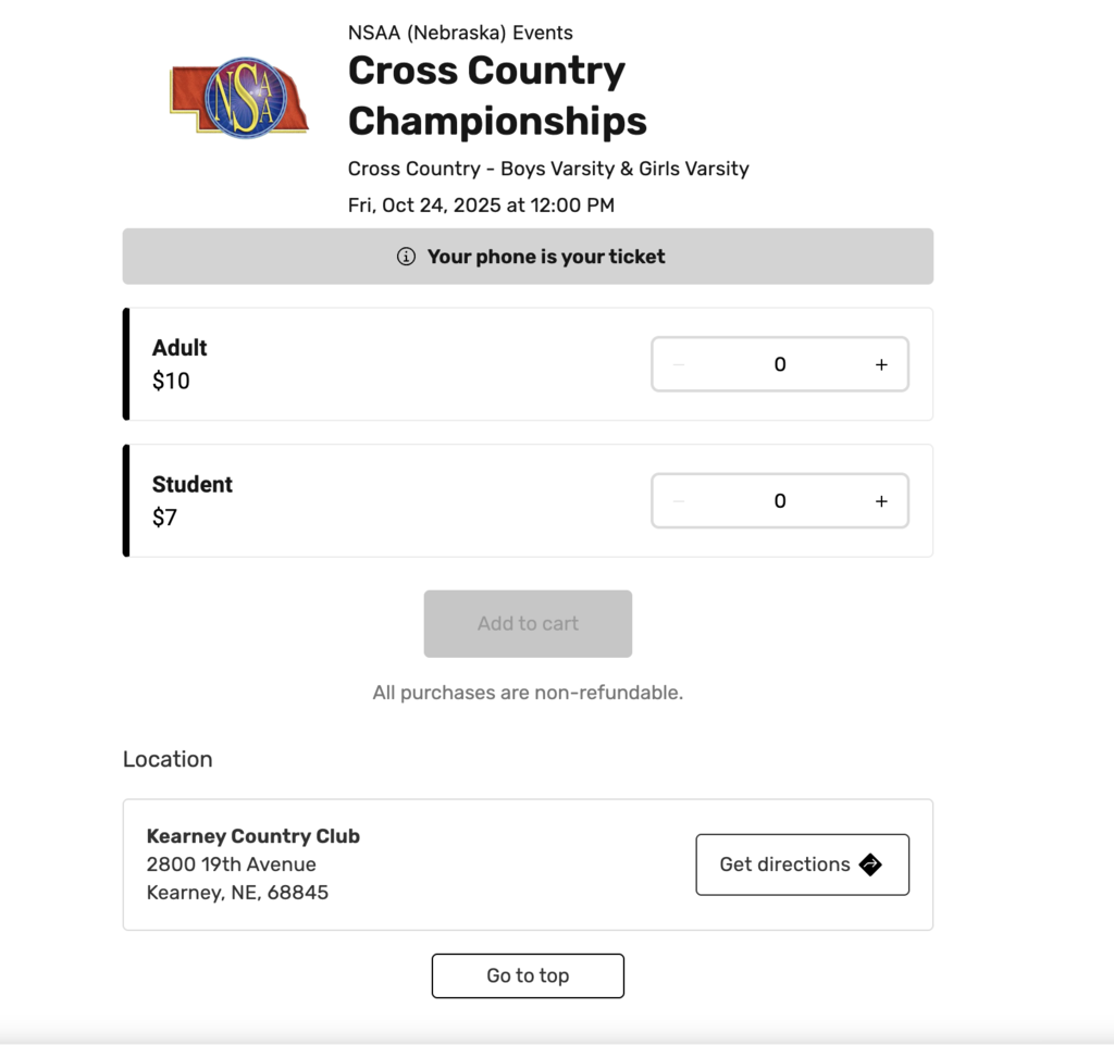 State XC Ticket Prices
