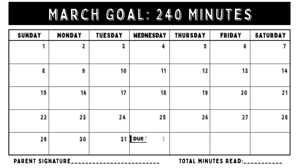 Reading Minutes Calendar