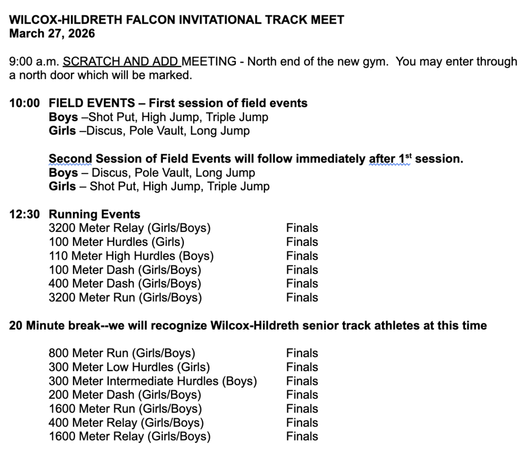 Falcon Invite Schedule of Events