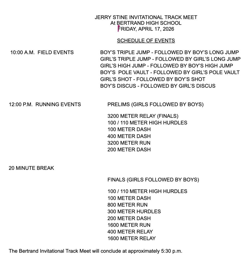 Bertrand Schedule of Events