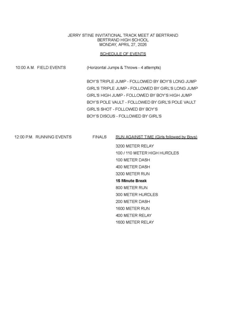 Updated Bertrand Track Schedule of Events