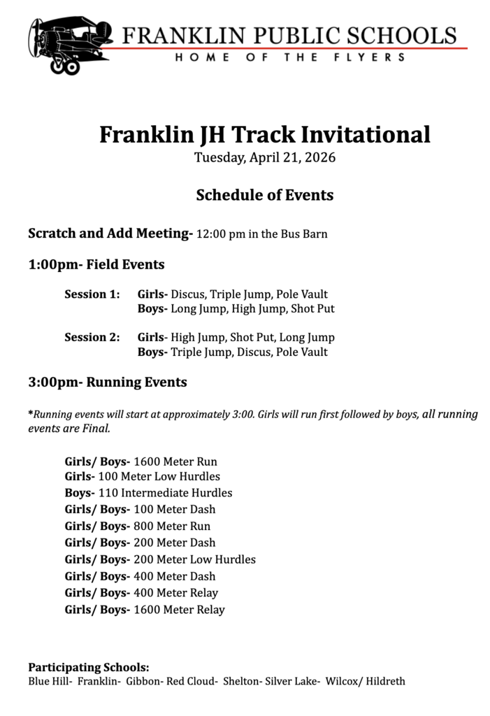Franklin JH Track 4/21 Schedule of Events