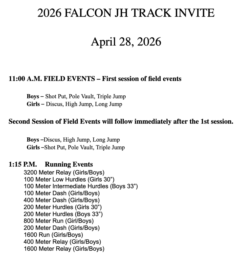 Falcon JH Invite Schedule