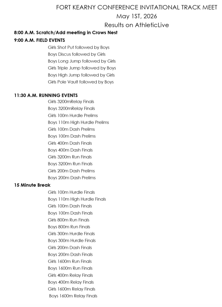 FKC Track Schedule of Events