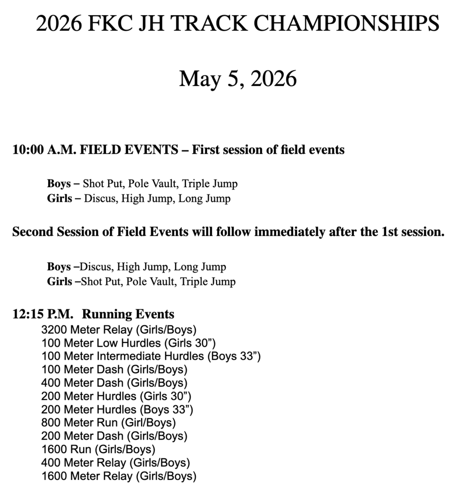 JH FKC Track schedule of events