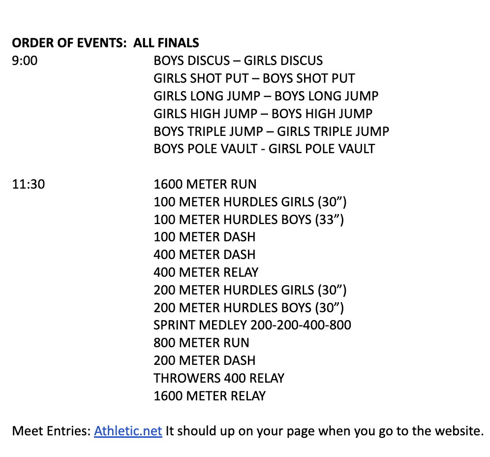 Kenesaw JH Track Invite Schedule
