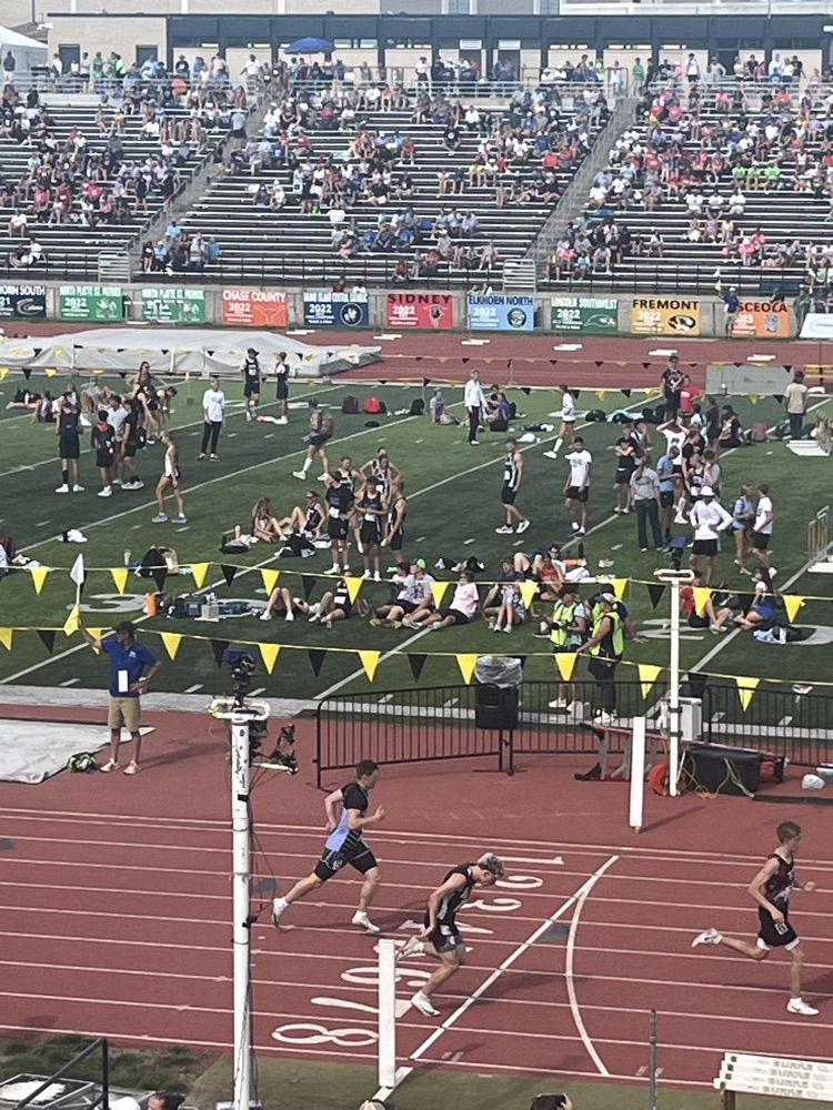 Drew Blank finishes the 300m hurdles
