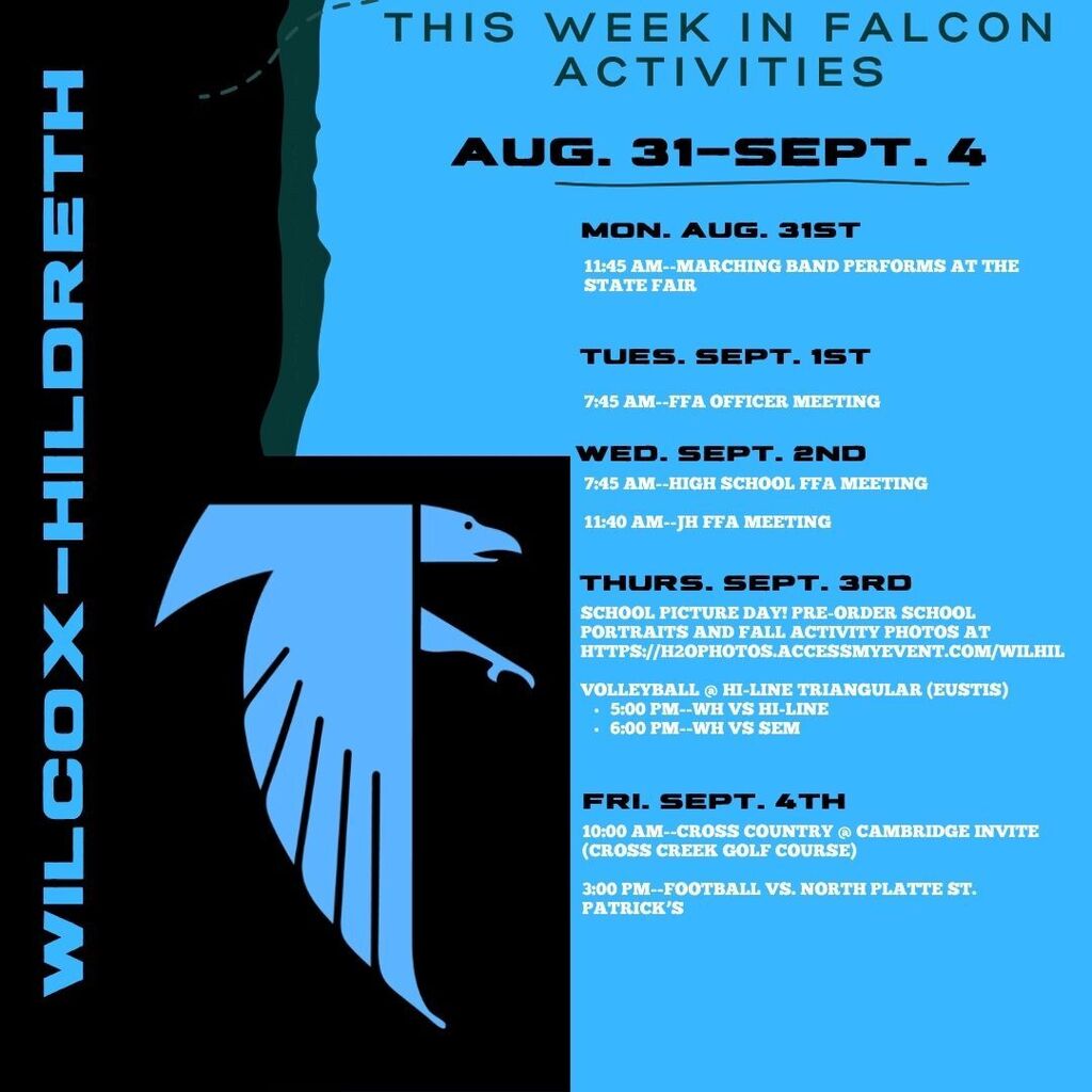August 31-September 4 activities at Wilcox-Hildreth