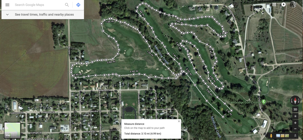 Map of cross country course at Cross Creek Golf Links in Cambridge
