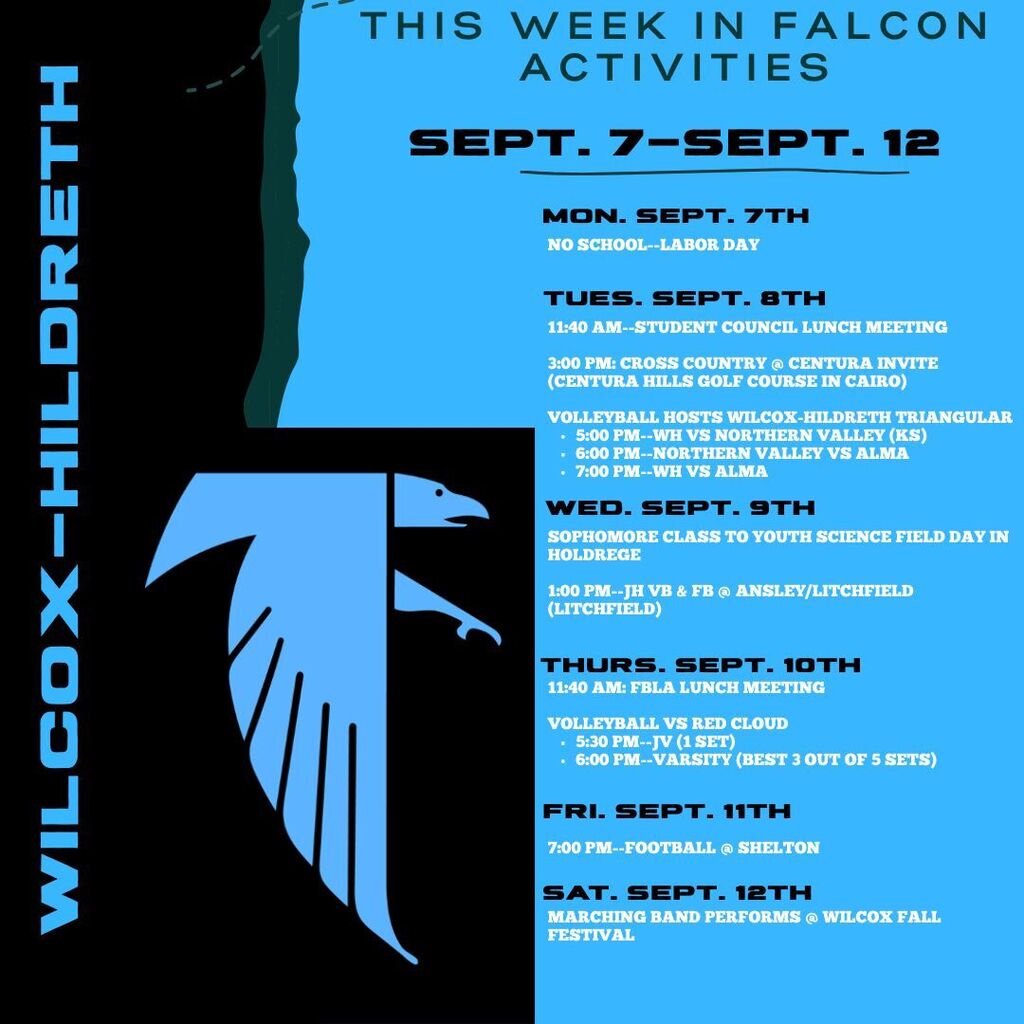 September 7-12 weekly activities at Wilcox-Hildreth