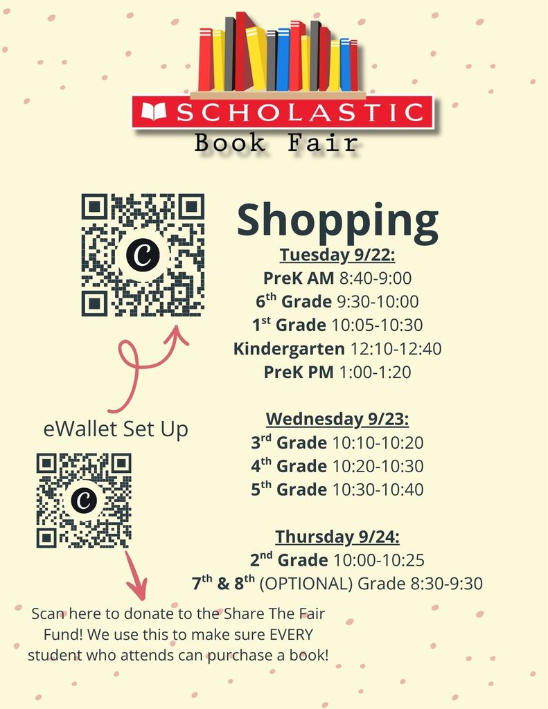 Book fair shopping times by day and grade