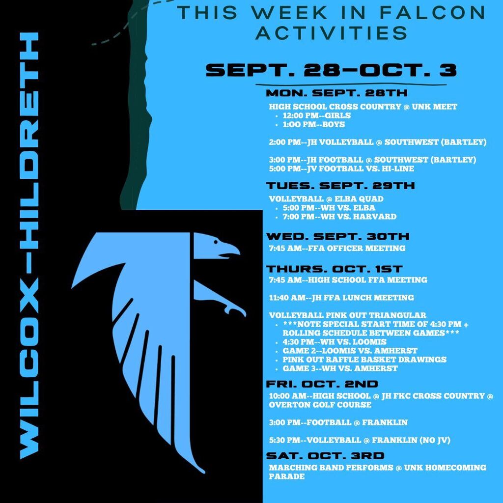 Sept. 28-Oct. 3 weekly activities