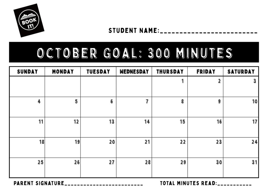 October Reading Calendar Printable