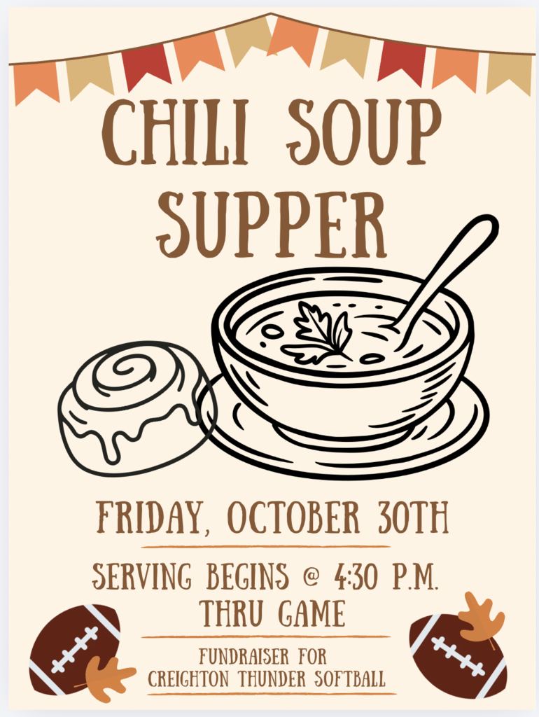 Flyer for chili soup supper at Playoff Game at Creighton