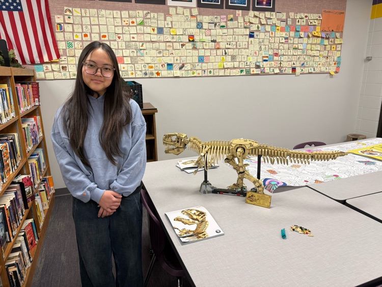 Lego T Rex in study hall 