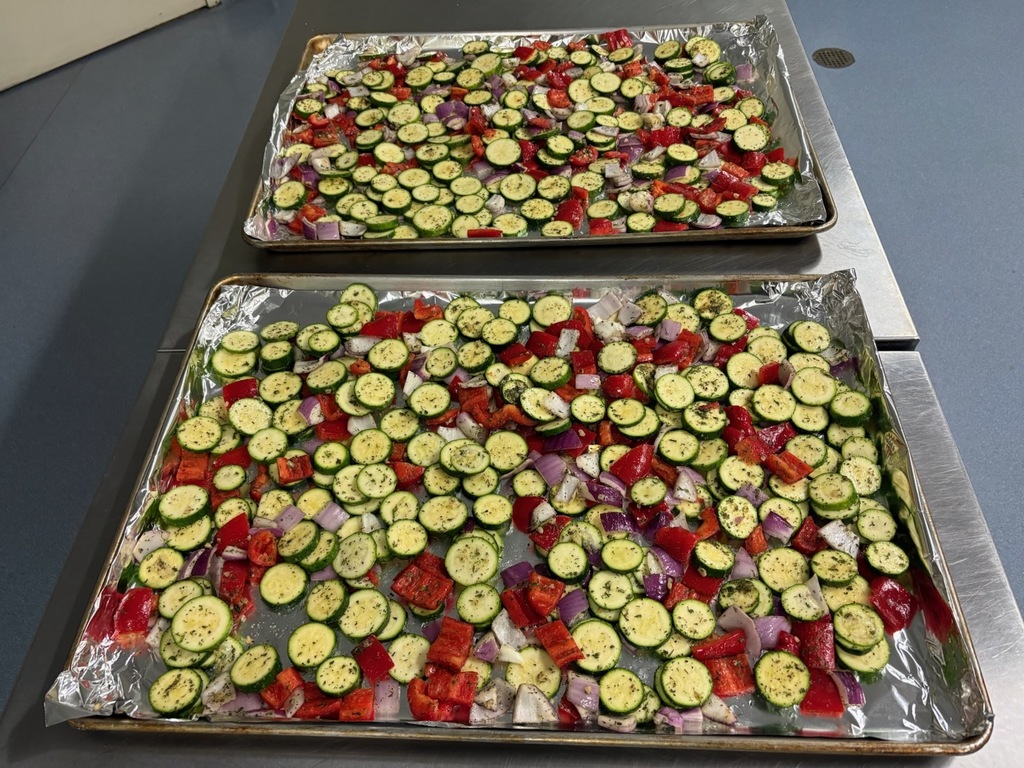 Freshly roasted vegetables to go with the chicken bowls!