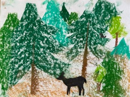 Student artwork featuring a deer in the forest!