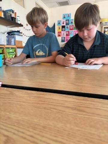 Look at these two! Such great teamwork as they complete their math worksheets!