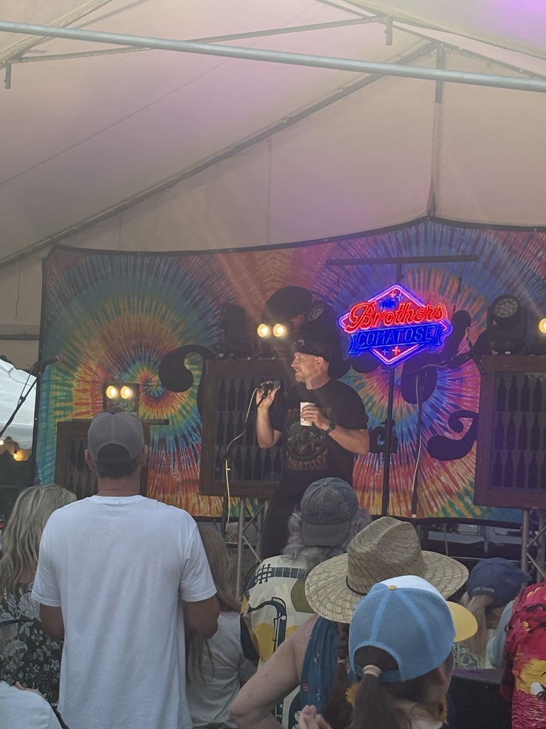 One of our most hardworking volunteers, Andy working as our Music Fest MC!