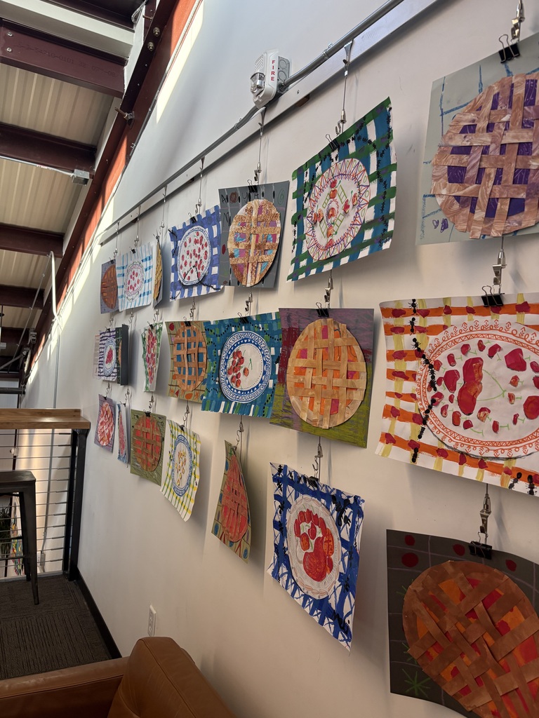 A photo of our 4th and 5th graders' berry sweet pie artwork!