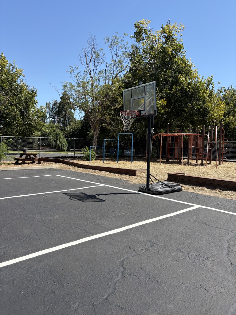 Another view of our new basketball court from the other side towards the play structure.