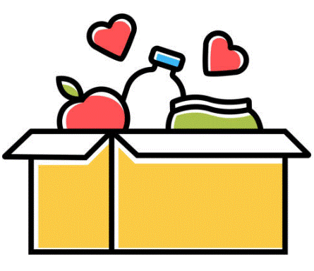 Picture of a box of food with hearts above it.