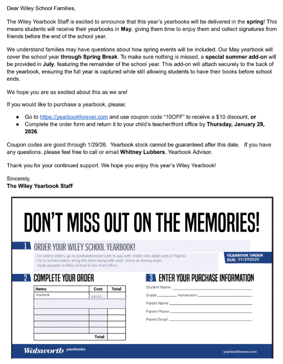 Order form for yearbook.